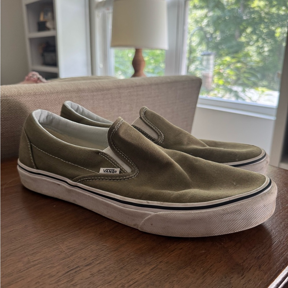 Vans Men's Olive Slip-On Sneakers - Picture 2 of 6